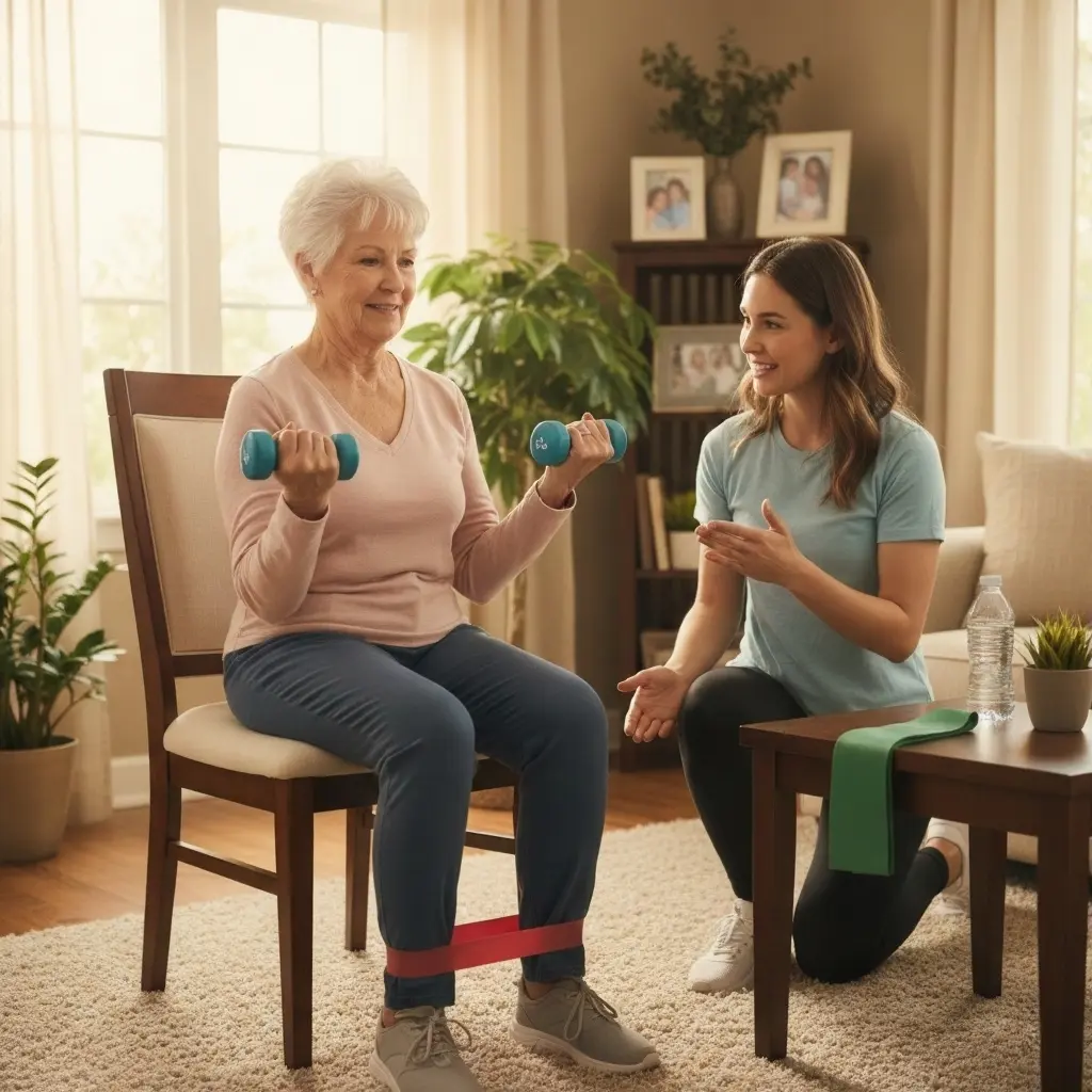 Patient performing cardiac rehab exercises with therapist supervision.